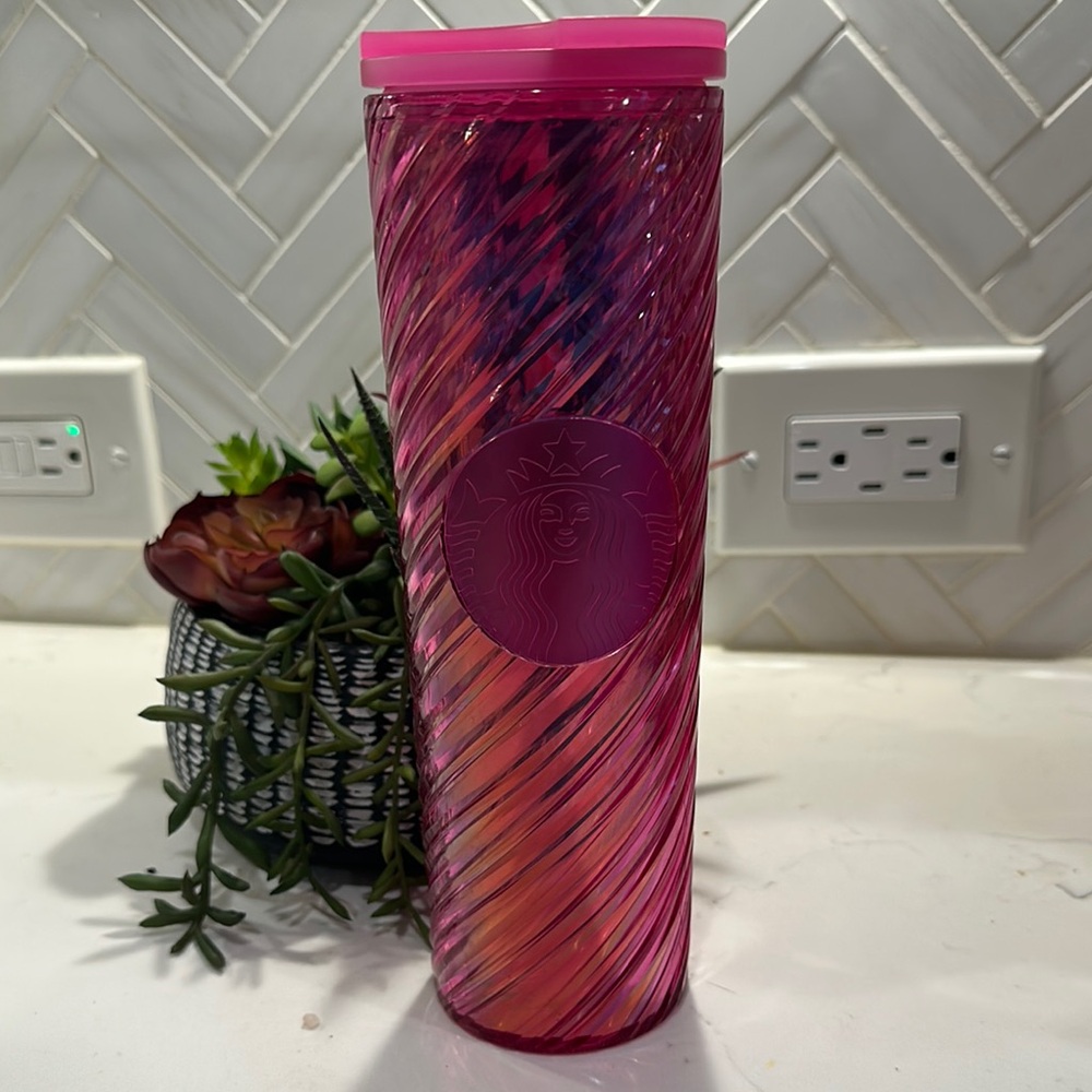 Starbucks Tumbler Pink 2022 Christmas Holiday Sangria Spiral 16oz Barbie Core